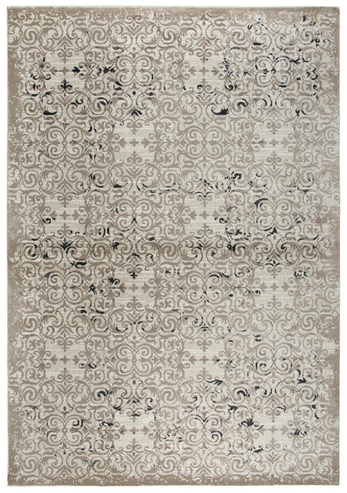 5' X 8' Beige Taupe Gray And Black Oriental Area Rug