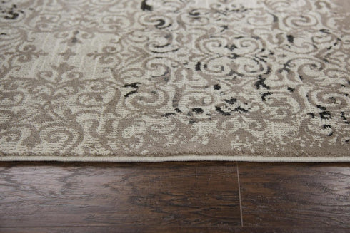 5' X 8' Beige Taupe Gray And Black Oriental Area Rug