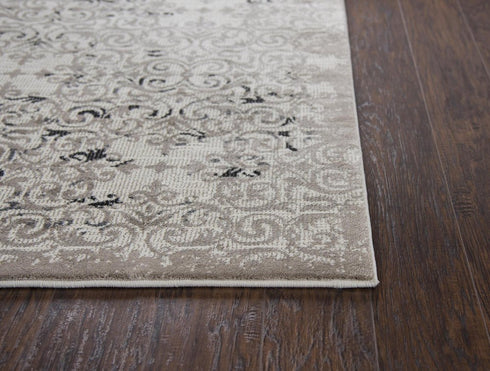 8' X 10' Beige Taupe Gray And Black Oriental Area Rug