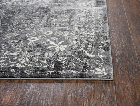 8' X 10' Gray Black Dark Gray And Ivory Medallion Area Rug