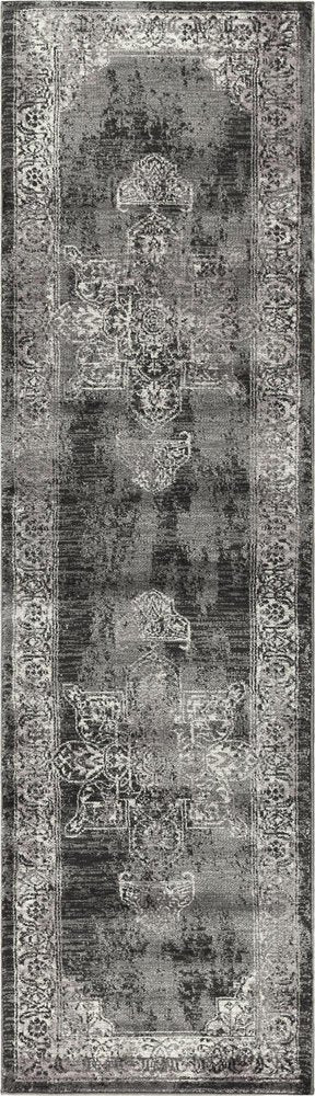 8' Gray Black Taupe Natural And Ivory Medallion Area Rug