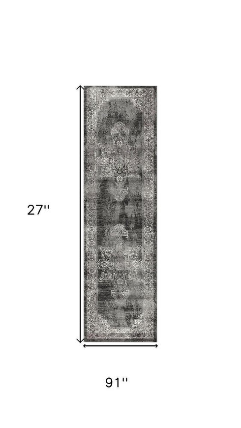 8' Gray Black Taupe Natural And Ivory Medallion Area Rug