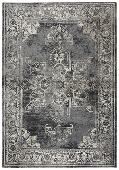 7' X 10' Gray Black Taupe Natural And Ivory Medallion Area Rug