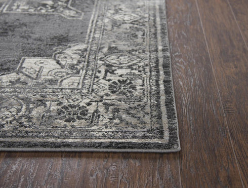 7' X 10' Gray Black Taupe Natural And Ivory Medallion Area Rug