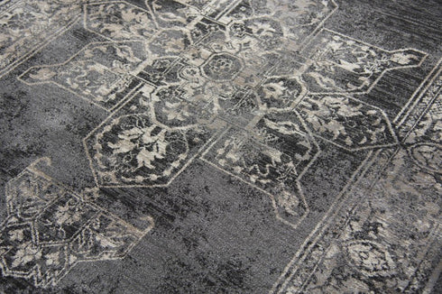 7' X 10' Gray Black Taupe Natural And Ivory Medallion Area Rug