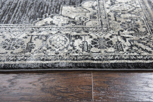 7' X 10' Gray Black Taupe Natural And Ivory Medallion Area Rug
