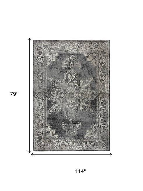 7' X 10' Gray Black Taupe Natural And Ivory Medallion Area Rug