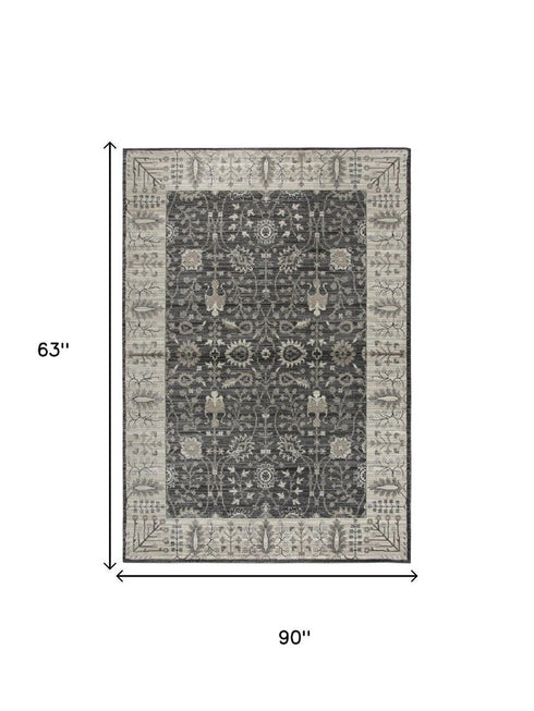 5' X 8' Gray Taupe Black And Natural Oriental Area Rug
