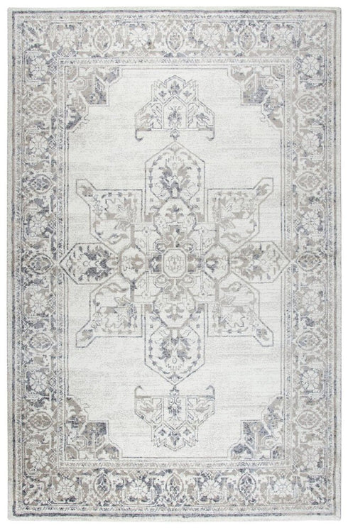 5' X 8' Natural Beige Gray And Dark Gray Medallion Area Rug