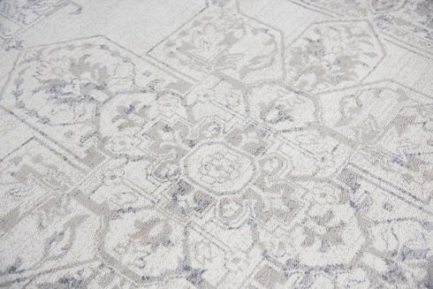 5' X 8' Natural Beige Gray And Dark Gray Medallion Area Rug