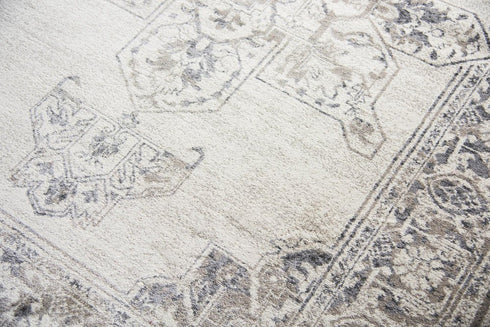 7' X 10' Natural Beige Gray And Dark Gray Medallion Area Rug