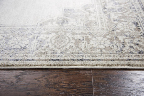 7' X 10' Natural Beige Gray And Dark Gray Medallion Area Rug