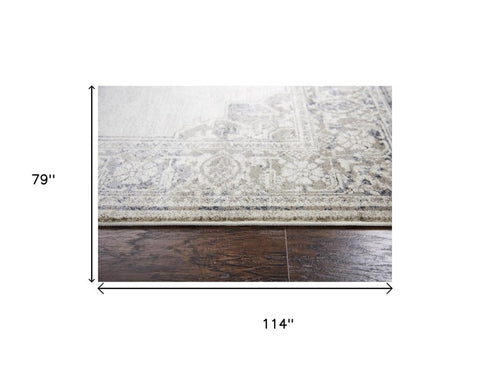 7' X 10' Natural Beige Gray And Dark Gray Medallion Area Rug