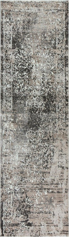 8' Taupe Gray Ivory Black And Beige Medallion Area Rug