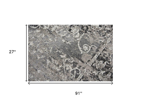 8' Taupe Gray Ivory Black And Beige Medallion Area Rug