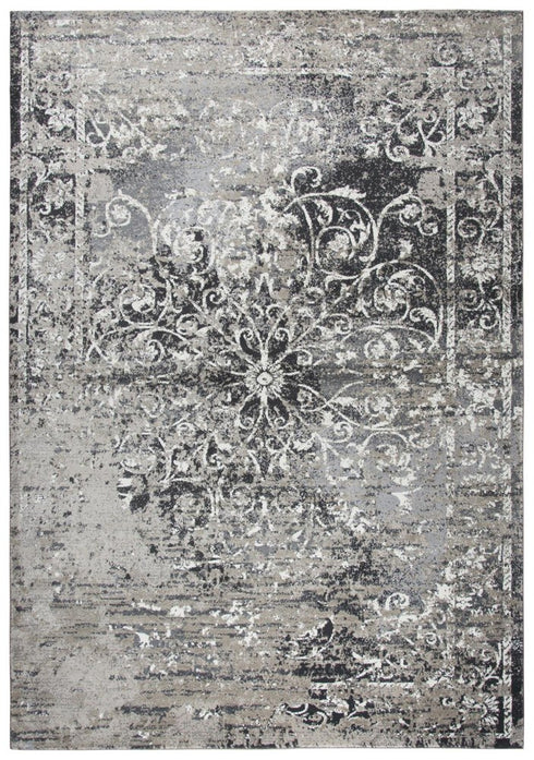 5' X 8' Taupe Gray Ivory Black And Beige Medallion Area Rug
