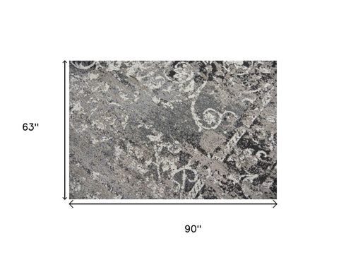 5' X 8' Taupe Gray Ivory Black And Beige Medallion Area Rug