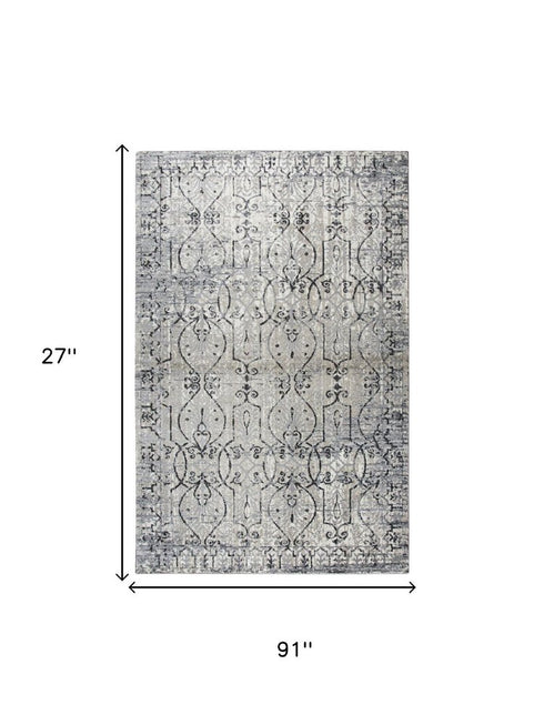 8' Taupe Natural Gray And Black Oriental Area Rug