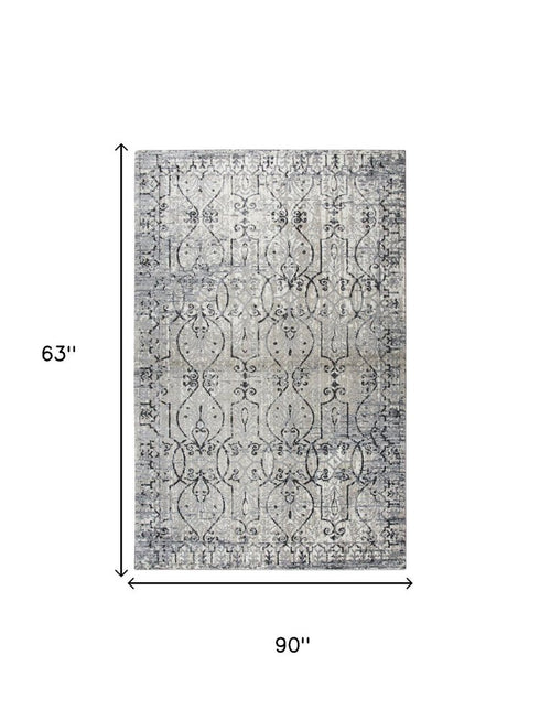 5' X 8' Taupe Natural Gray And Black Oriental Area Rug