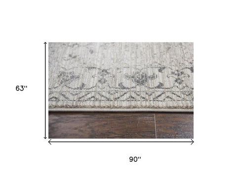 5' X 8' Natural Beige Tan And Gray Oriental Area Rug