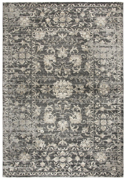 7' X 10' Gray Taupe Dark Gray Tan Ivory And Black Oriental Area Rug