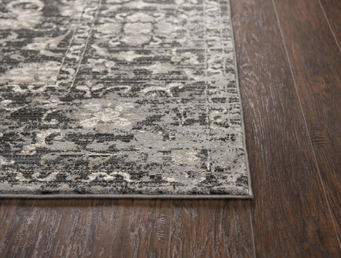 7' X 10' Gray Taupe Dark Gray Tan Ivory And Black Oriental Area Rug