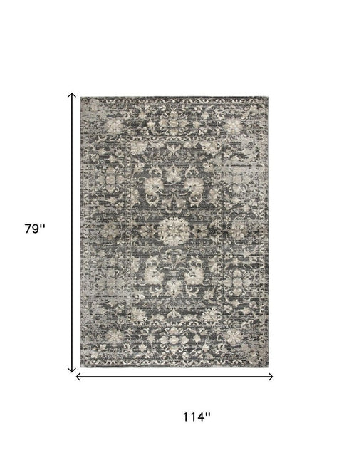 7' X 10' Gray Taupe Dark Gray Tan Ivory And Black Oriental Area Rug