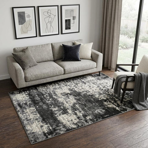 5' X 8' Beige Taupe Tan Gray And Dark Gray Abstract Area Rug