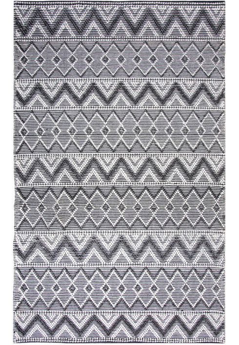 8' X 10' Gray Black And Ivory Chevron Hand Woven Area Rug With UV Protection