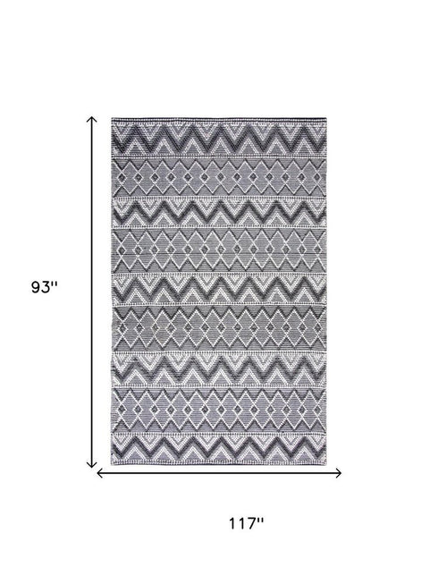 8' X 10' Gray Black And Ivory Chevron Hand Woven Area Rug With UV Protection