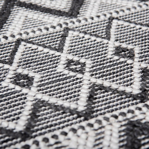 9' X 12' Gray Black And Ivory Chevron Hand Woven Area Rug With UV Protection