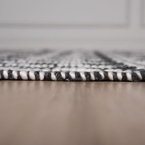 9' X 12' Gray Black And Ivory Chevron Hand Woven Area Rug With UV Protection