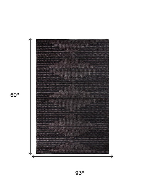 5' X 8' Charcoal And Gray Geometric Hand Woven Area Rug With UV Protection