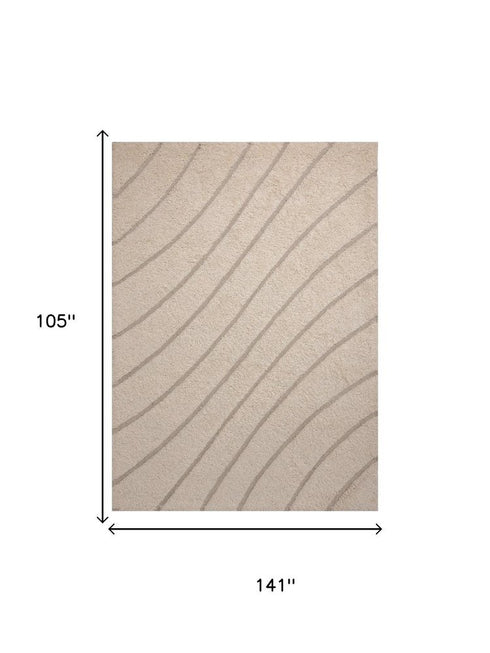 9' X 12' Cream And Beige Wool Abstract Hand Tufted Area Rug
