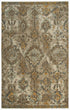 5' X 8' Beige Brown Ivory And Green Wool Oriental Hand Carved Handmade Area Rug