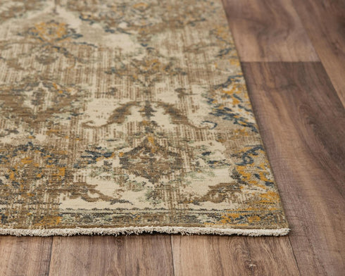 5' X 8' Beige Brown Ivory And Green Wool Oriental Hand Carved Handmade Area Rug