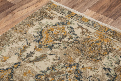 5' X 8' Beige Brown Ivory And Green Wool Oriental Hand Carved Handmade Area Rug
