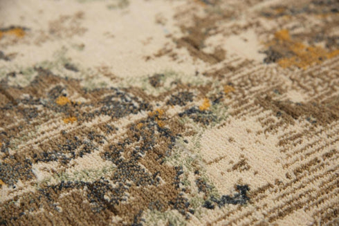 8' X 10' Beige Brown Ivory And Green Wool Oriental Hand Carved Handmade Area Rug