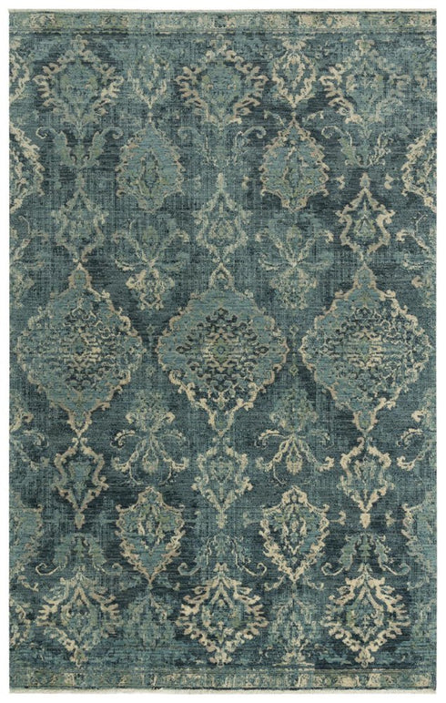 8' X 10' Blue Beige And Ivory Wool Oriental Hand Carved Handmade Area Rug
