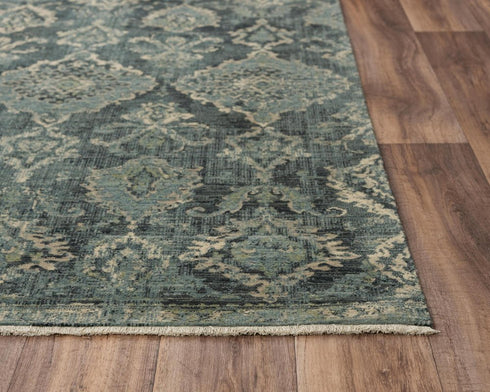 8' X 10' Blue Beige And Ivory Wool Oriental Hand Carved Handmade Area Rug