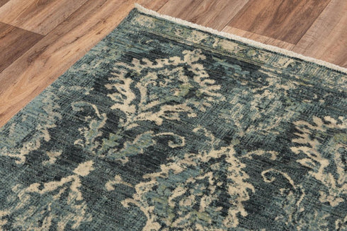 8' X 10' Blue Beige And Ivory Wool Oriental Hand Carved Handmade Area Rug