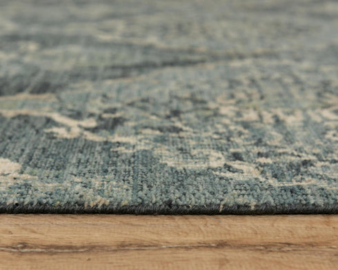 8' X 10' Blue Beige And Ivory Wool Oriental Hand Carved Handmade Area Rug