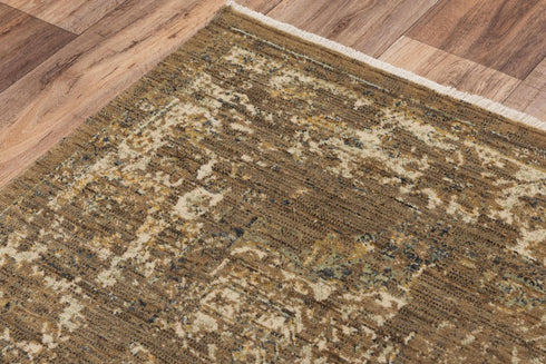 5' X 8' Brown Beige Ivory And Green Wool Oriental Hand Carved Handmade Area Rug