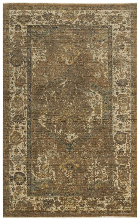 8' X 10' Brown Beige Ivory And Green Wool Oriental Hand Carved Handmade Area Rug