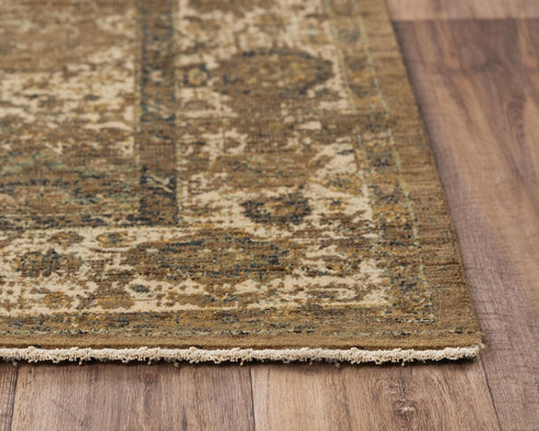 9' X 12' Brown Beige Ivory And Green Wool Oriental Hand Carved Handmade Area Rug