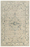 5' X 8' Beige Green Ivory And Blue Wool Medallion Hand Carved Handmade Area Rug