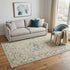 5' X 8' Beige Green Ivory And Blue Wool Medallion Hand Carved Handmade Area Rug