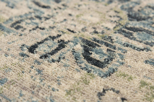 8' X 10' Beige Green Ivory And Blue Wool Medallion Hand Carved Handmade Area Rug