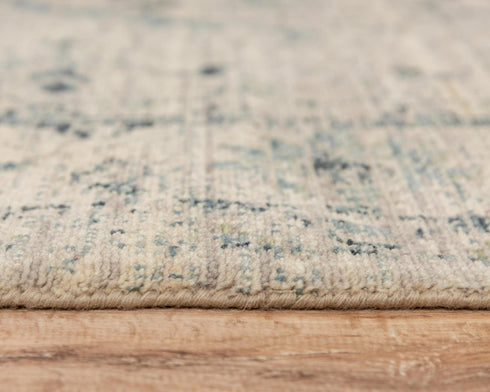 8' X 10' Beige Green Ivory And Blue Wool Medallion Hand Carved Handmade Area Rug