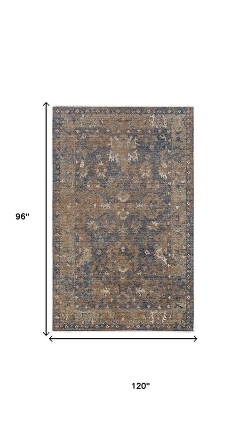 8' X 10' Charcoal Beige And Ivory Wool Oriental Hand Carved Handmade Area Rug